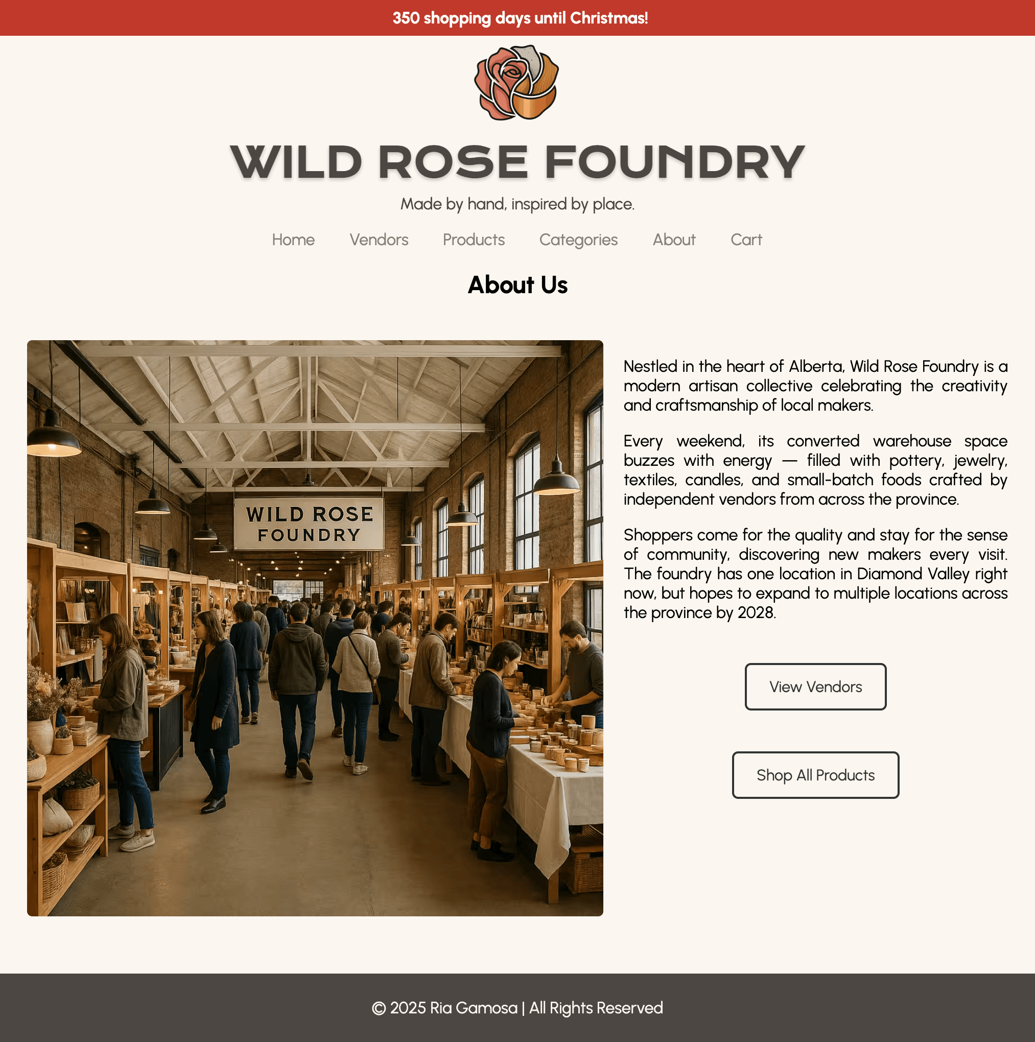 screenshot of the wild rose foundry about page