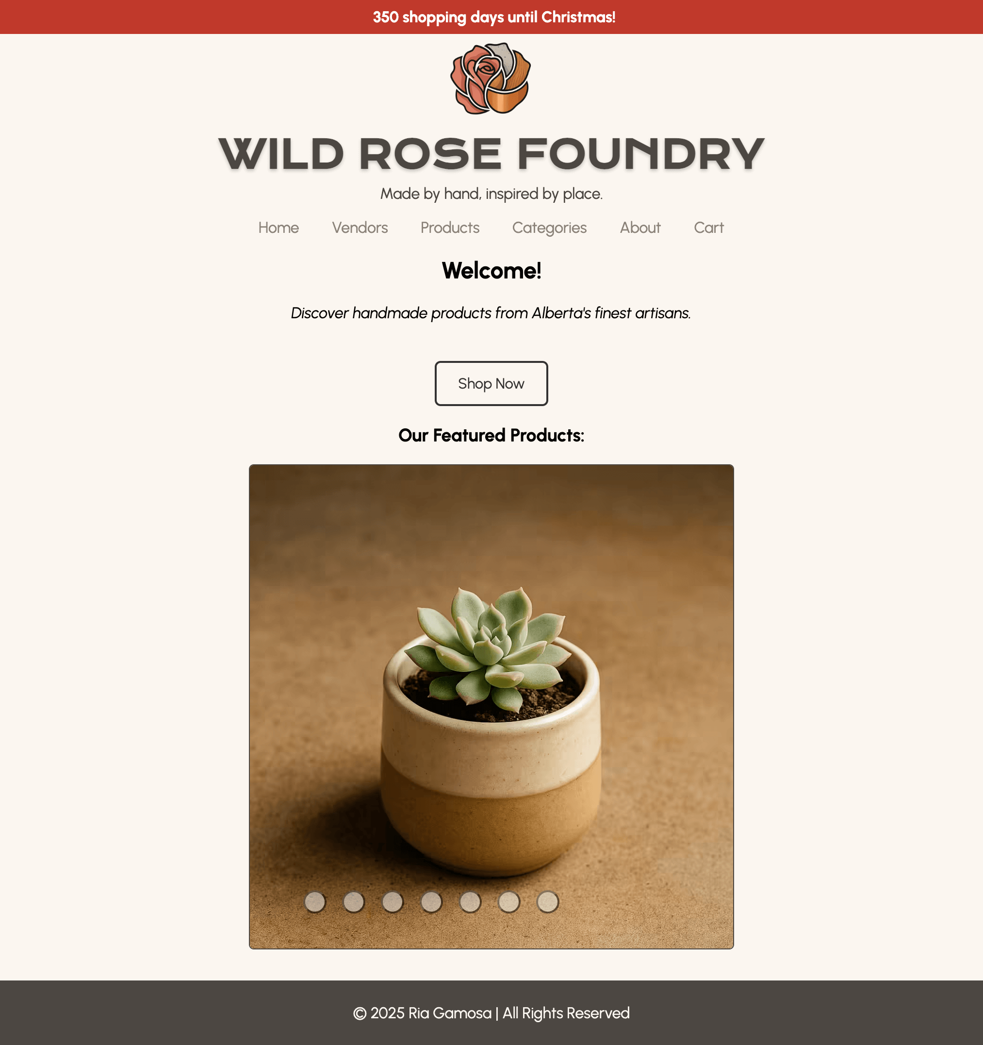 screenshot of the wild rose foundry homepage