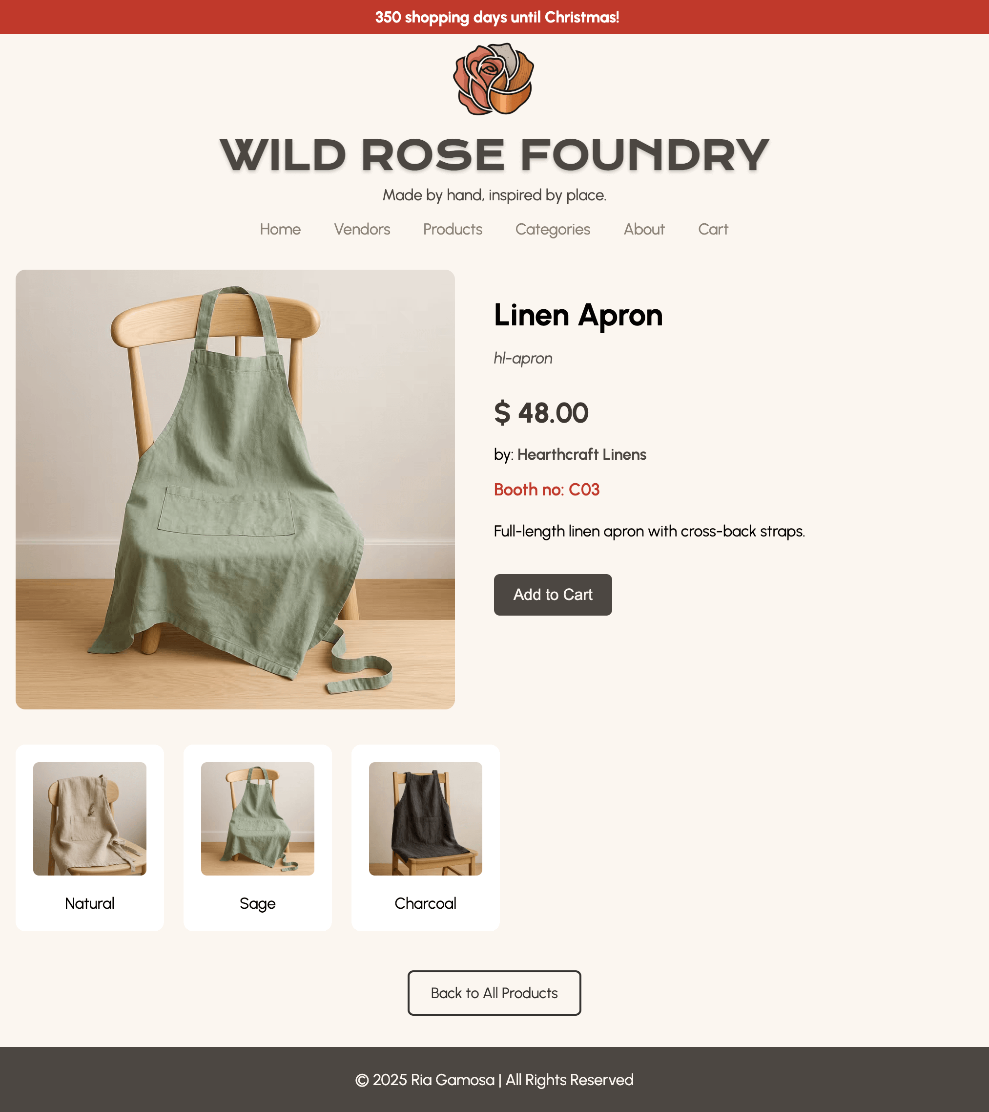 screenshot of the wild rose foundry product detail page