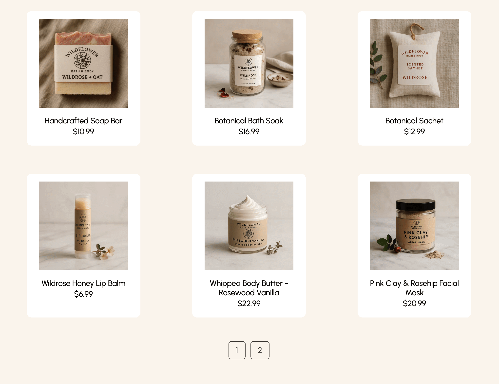 screenshot of the wild rose foundry products pagination