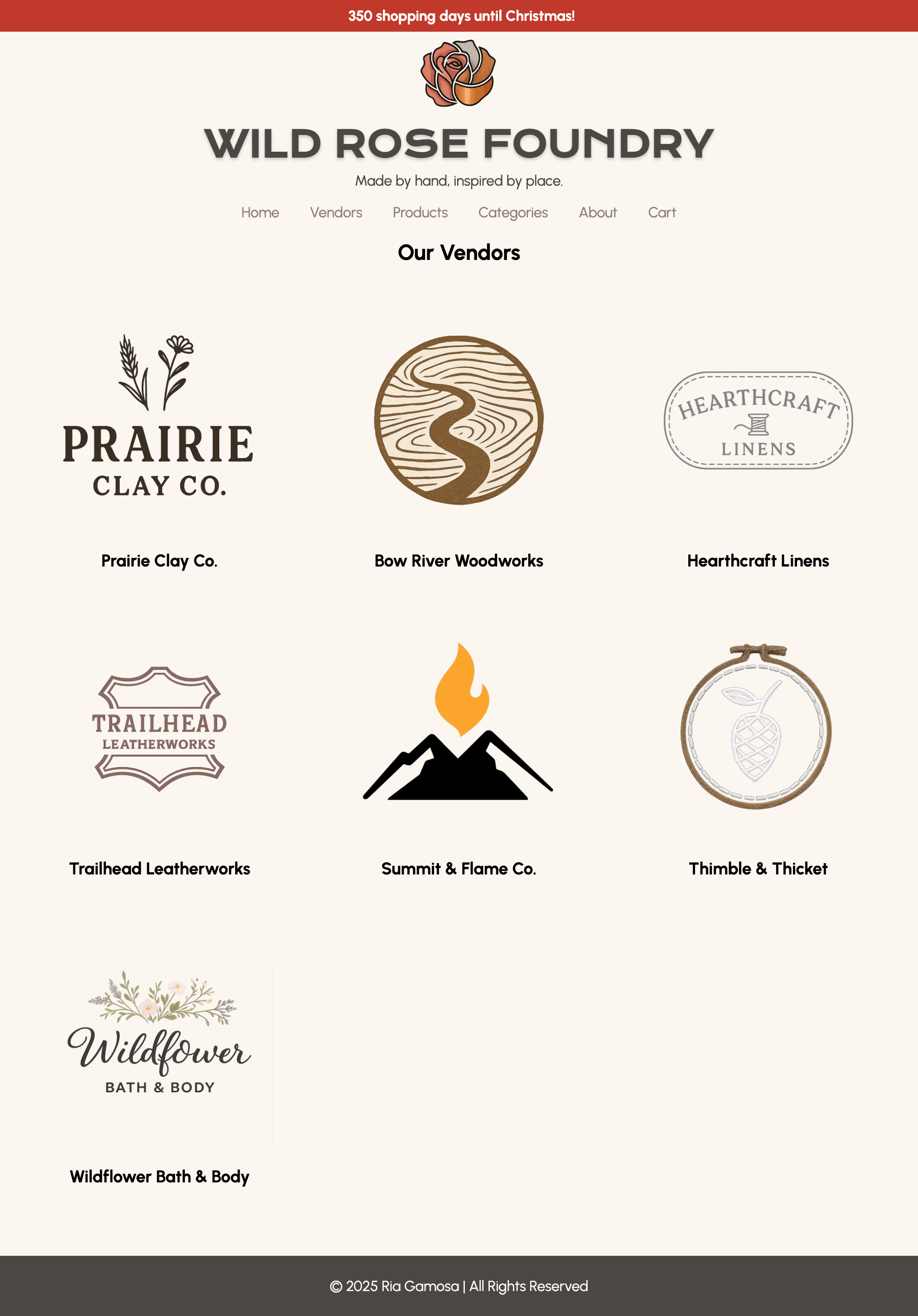 screenshot of the wild rose foundry vendors page